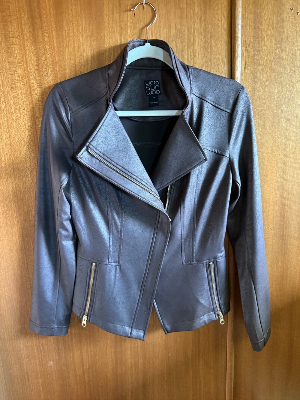 Clara Sun Woo liquid leather distressed leather look jacket XS
